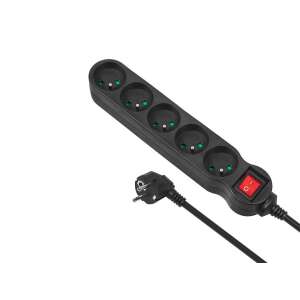 Priză multiplă Maclean MCE185 cu 5 prize și întrerupător, neagră - Maclean Prize