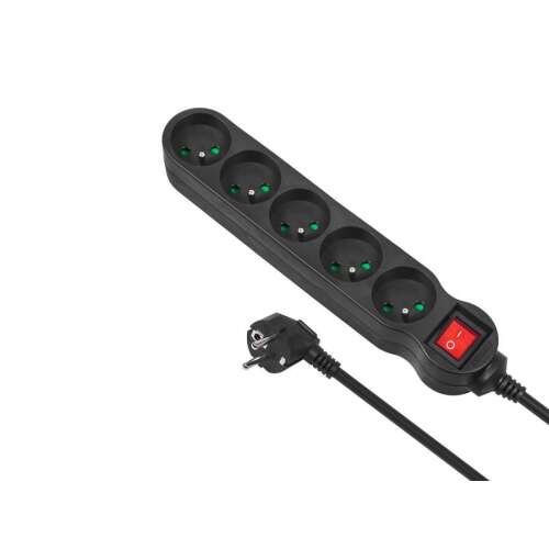 Priză multiplă Maclean MCE185 cu 5 prize și întrerupător, neagră