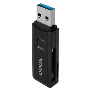 Savio AK-64 USB 3.0 SD-Kartenleser, schwarz, schräge Ansicht - Kartenleser