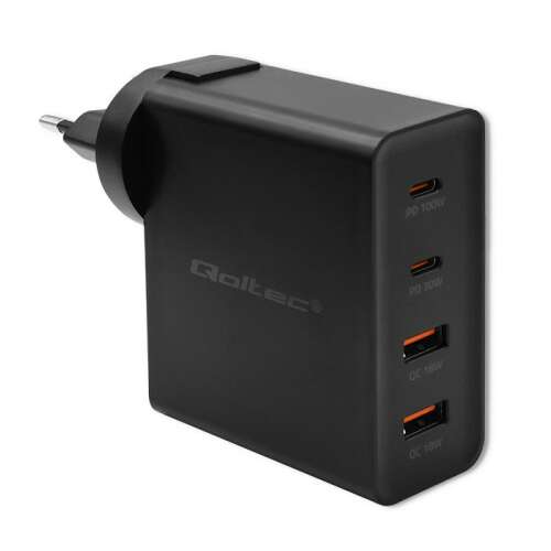 Qoltec 52383 Power Pro 130W ładowarka GaN z 2 portami USB-C i 2 portami USB-A, czarna