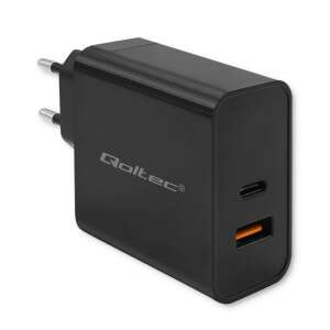 Qoltec 52380 Super Quick 65W Ładowarka sieciowa USB-C i USB-A, Czarna - Qoltec