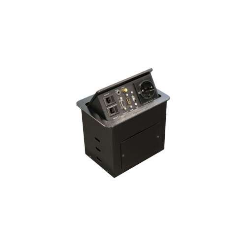 Equip 333341 Schwarzer Tisch-Stromverteiler mit HDMI, USB, VGA, Audio und Ethernet-Anschlüssen
