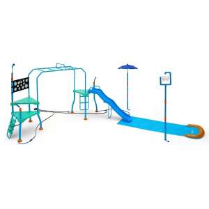 Plum Water Park Vizes - Kerti plac zabaw z torami przeszkód, kompletny zestaw do zabawy w parku wodnym ze zjeżdżalnią, konstrukcją do wspinania, spryskiwaczami wodnymi i nie tylko - Gra na świeżym powietrzu