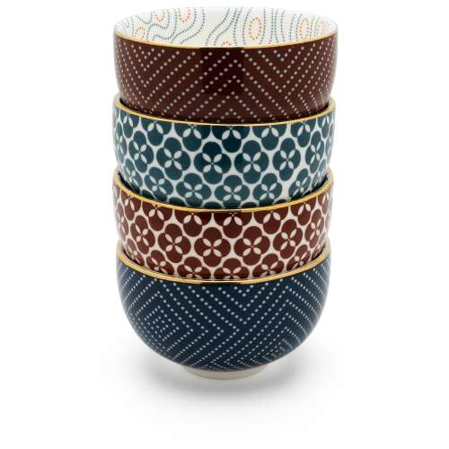 4 darabos Bredemeijer Pucheng 200ml teáscsésze készlet, különböző mintákkal kék, piros és fehér színben