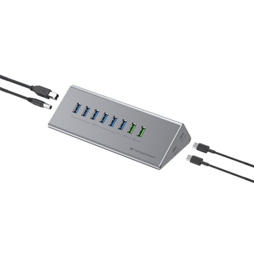 Conceptronic USB Hub - HUBBIES18G (10 portów, USB-A/C do 2x USB-C+8x USB-A, zewnętrzne zasilanie, szary)