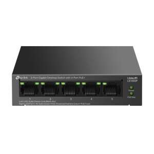 TP-Link LS105GP 5-portowy Gigabitowy Switch Biurkowy z 4-portowymi PoE+, czarny, widok z przodu - TP-Link Przełącznik