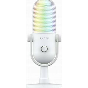 Front view of Razer Seiren V3 Chroma white streaming microphone - Audio