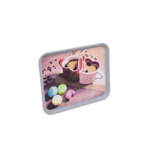 Dekoratívny podnos Flair Gastro s potlačou šálok na kávu a makroniek, 35x27cm - Tácky