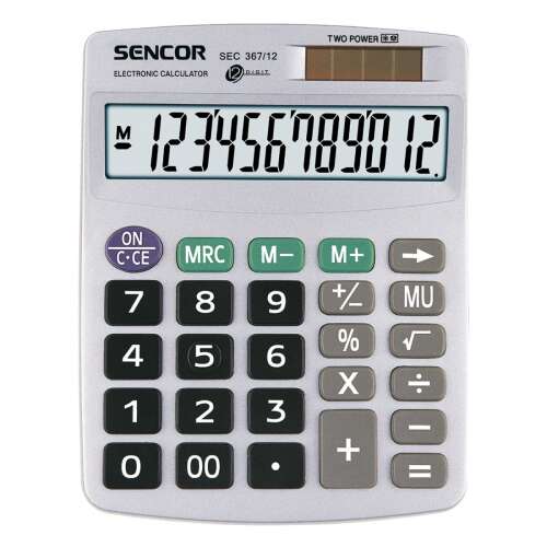 Sencor SEC 367/12 12 számjegyes kijelző, elem és napelem, szürke számológép