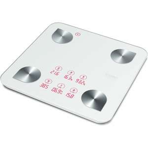 Caso BF4 body composition scale, white, showing measurements - Test analysis device