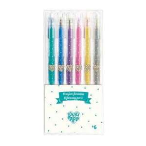 Lovely Paper 6 pack glitter pens set, 6 fantasy pens, green, blue, purple, pink, yellow, grey - Marker