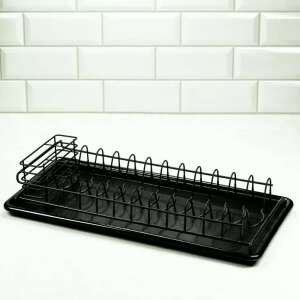 Kinghoff Dish Drying Rack, black, with cutlery holder, for plates, cups, and utensils - Dish Rack