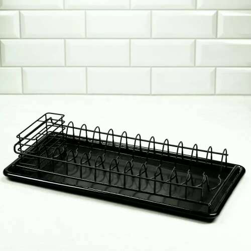 Kinghoff Dish Drying Rack, black, with cutlery holder, for plates, cups, and utensils