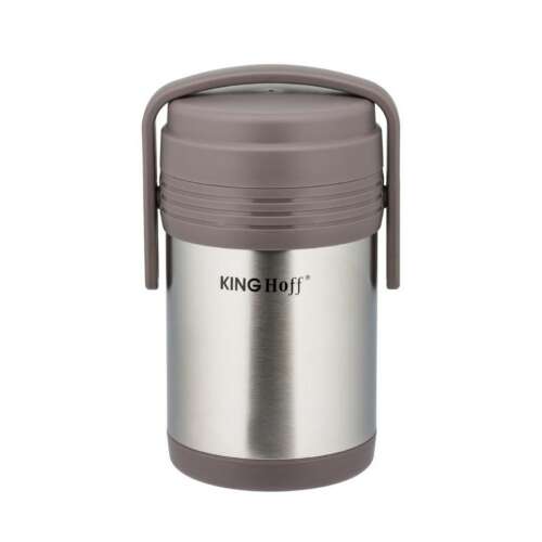 Kinghoff Thermos, 1,5L Edelstahl-Speisethermos mit doppelwandiger Isolierung, grau und silberfarben, perfekt zum Warmhalten oder Kühlen von Speisen