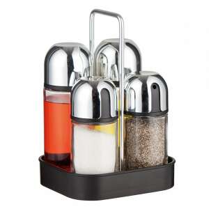 Kinghoff Gewürzständer mit 4 Glasflaschen für Öl, Essig, Salz und Pfeffer - Küchen-Organizer