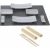 Sushi set for two with slate serving board, plates, chopstick rests, chopsticks, and bamboo mats