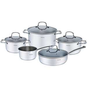 Set de vase din oțel inoxidabil Klausberg KB-7215, 9 piese cu capace din sticlă - Veselă