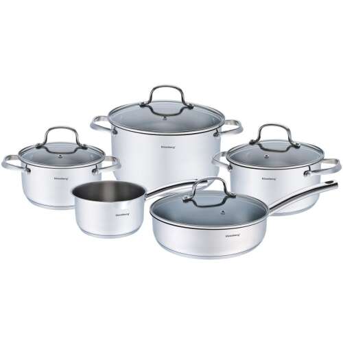 Klausberg KB-7215 9-teiliges Edelstahl-Kochgeschirr-Set mit Glasdeckeln