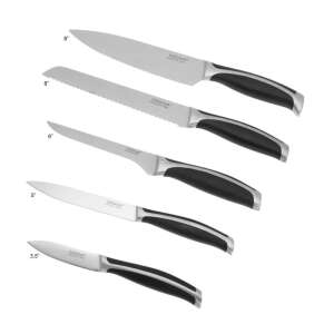 Kinghoff Kh-3462 késkészlet, 5 darabos, rozsdamentes acél pengék, fekete nyéllel - Kinghoff