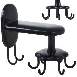 Czarny obrotowy uchwyt na przybory kuchenne z haczykami, montowany na ścianie - Kuchenny regał do przechowywania