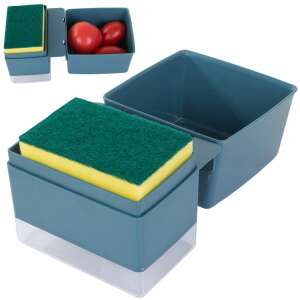 Blue dish soap dispenser with sponge holder and drain tray - Soap Dispenser