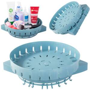 Rotating bathroom shelf organizer, blue, with hooks, for toiletries, cosmetics, and other bathroom essentials - Furniture