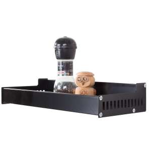 Черна метална стойка за подправки, монтирана на стена, с подправки и чай - Съхранение и сортиране