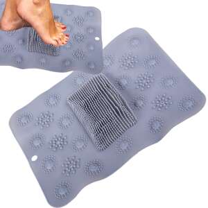 Gray shower mat with foot massage bumps and a scrubbing area, non-slip, for bathroom safety and foot care - Furniture