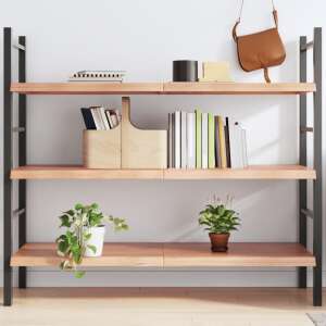 vidaXL világosbarna kezelt tömör tölgyfa fali polc 140 x 60 x (2-4) cm, könyvekkel, növényekkel és táskával rajta - Előszoba bútor