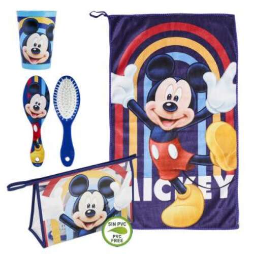 Disney Mickey Mouse Hygieneset mit Handtuch, Becher, Haarbürste und Kulturbeutel