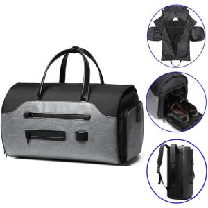 Quasar & Co. travel duffel bag with suit and shoe compartments, gray and black - Travel Bag