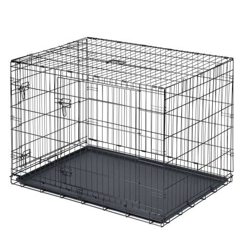 Pethaus PH-202 Großer Hundekäfig, 107 x 71 x 77 cm, Schwarzer Metallkäfig mit herausnehmbarem Tablett