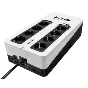 Eaton 3S700D UPS, 0.7 kVA, 420 W, 8 AC outlets, black and white, back view - Uninterruptible Power Supplies (UPS)