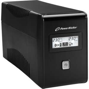 PowerWalker VI 850 LCD Vonal interactiv UPS, negru, vedere din față cu ecran LCD - Surse de alimentare neîntreruptibile UPS