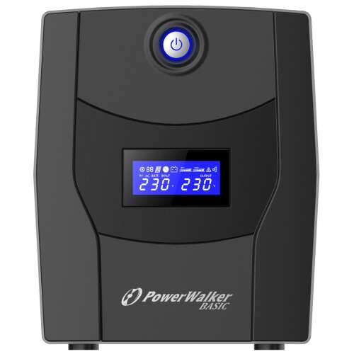PowerWalker Basic VI 2200 STL UPS Vorderansicht mit blauem Netzschalter und LCD-Display