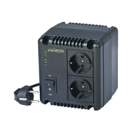 Energenie EG-AVR-1001 Regulator automat de tensiune AC și stabilizator, 1000 VA, 230 V AC, afișaj LED, negru