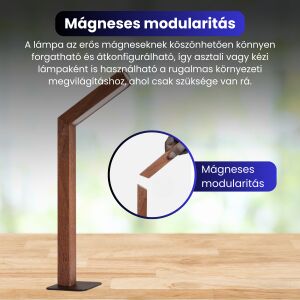 Bragus LED Asztali Lámpa - 360° Állítható, Tömör Fa