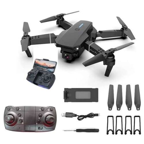 E88 Pro Foldable Drone with Full HD Camera, FPV Racer, 3D Flip, G-sensor, Auto Return, Smartphone Control, Live Streaming to Phone, Portable Bag, 1800 mAh Battery, Black