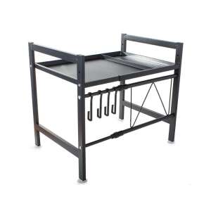 Fekete fém mikrohullámú sütő állvány állítható szélességgel, 4 kampóval konyhai eszközökhöz, mikrohullámú sütő nem tartozék - Háztartási nagygép kiegészítő