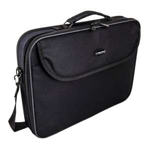 Angled view of Esperanza 15.6 inch black laptop bag with shoulder strap and handle. - Laptop Bag and Case