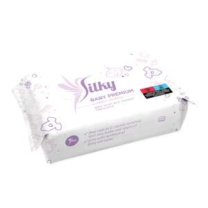 Silky Baby Premium Care törlőkendő, 65 darabos, shea vajjal és E vitaminnal, extra puha törlőkendők - Silky