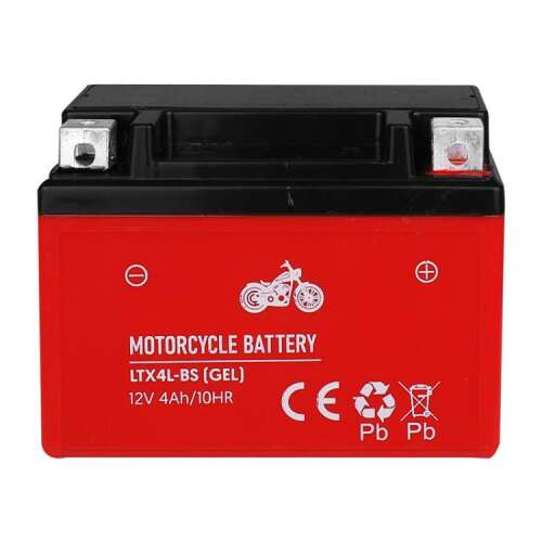 12V 4Ah Motorkerékpár Akkumulátor, LTX4L-BS (GEL), piros, fekete, motorkerékpár akkumulátor