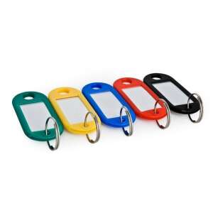 5 darabos színes műanyag kulcstartó címke kulcskarika, üres címkével íráshoz - Kulcscímke