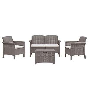 Zestaw mebli ogrodowych Venus 4-osobowy w kolorze cappuccino, w skład którego wchodzą dwa fotele, sofa dwuosobowa i stolik kawowy - Nonbrand Zestaw do siedzenia w ogrodzie