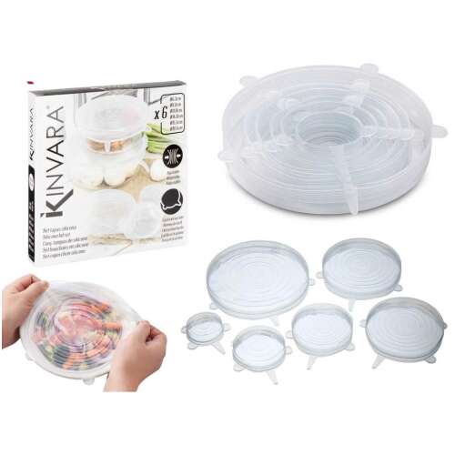 6-Piece Reusable Silicone Lids Set, Stretchable, for Dishes/Containers, Transparent, Assorted Sizes 101074833