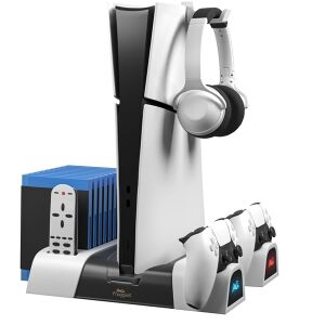 FroggieX PS5 Állvány Hűtőventilátorral, Dupla Kontroller Töltővel, Headset Tartóval és Játéktárolóval - Froggiex