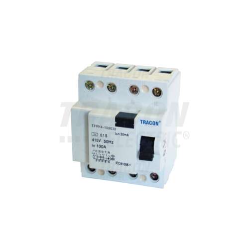 Tracon Fi relé 4P 80A, 30mA, 6kA, AC érintésvédelmi relé áram védőkapcsoló TFVH4-80030