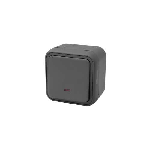 Commel anthrazitfarbener einpoliger Drucktaster mit Anzeigeleuchte, IP55