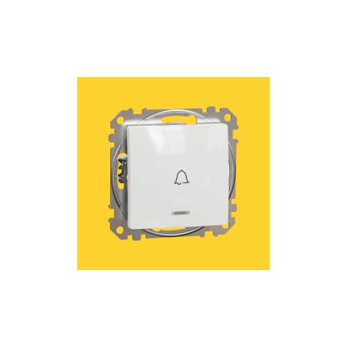 Schneider Sedna Design 101N egypólusú nyomó csengőjellel kék jelzőfénnyel, fehér, keret nélkül