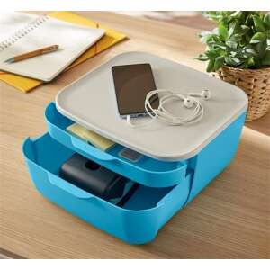 LEITZ Cosy 2-drawer plastic desk organizer, blue, for organizing office supplies, cables, and stationery - Desktop Organizer